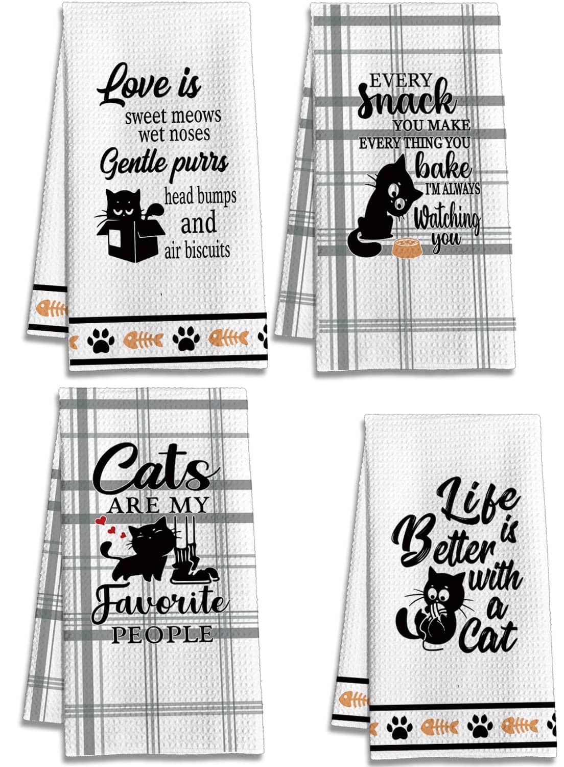 Henghere Funny Decorative Cat Kitchen Towels Set of 4, Cat Lovers Gifts for Women, Cat Mom Gifts, Cute Cat Stuff, Housewarming Gifts