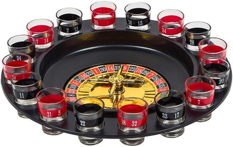 House of Quirk Multicolour Drinking Game Set with Spinning Wheel, Balls, Shot Glasses – 2 Balls and 16 Shots.