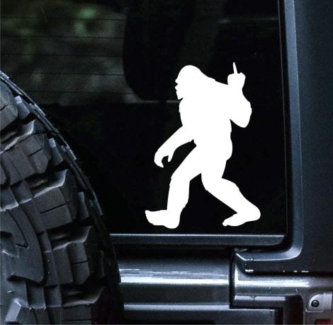 Sunset Graphics & Decals presents the Bigfoot Middle Finger Decal, an amusing vinyl sticker for your vehicles and more.