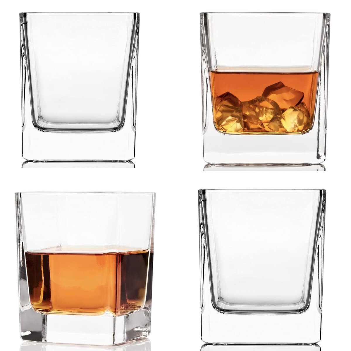 Square Whiskey Glasses Set of 4 (7 Oz) - Rocks Glasses for Alcohol, Whisky, Bourbon, Tequila, Scotch, Liquor, Rum - Square Bourbon Glasses Set of 4 as Whiskey Gifts for Men - Old Fashioned Glasses