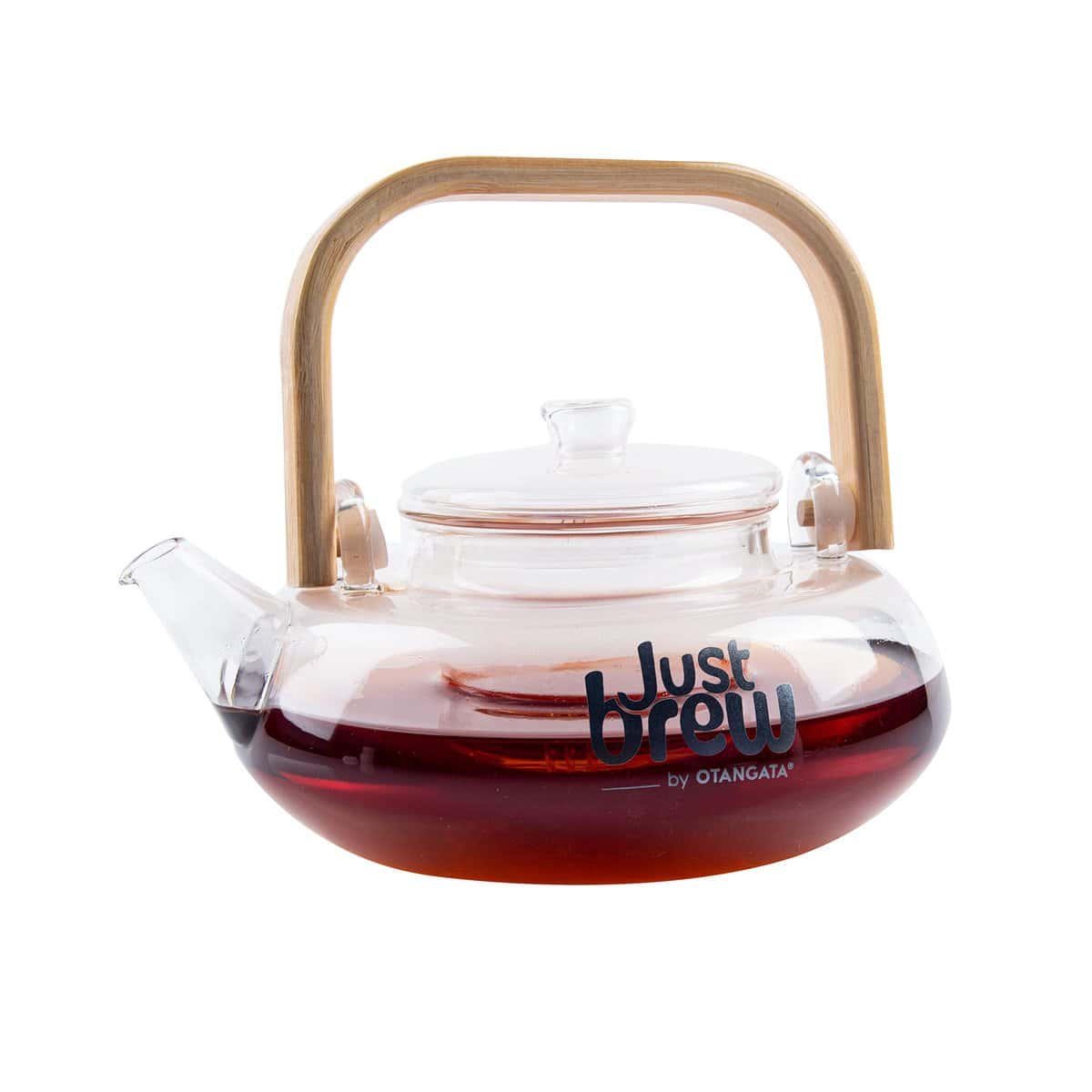 JustBrew® Crystal Glass Teapot 800 ml (1 Pc) | Borosilicate Glass Tea Pot with Wooden Handle and a lid | Classy Kitchen Teapot | Clear Glass Tea Pot with Infuser for Quicker Tea Leaf Infusion | Glass tea kettle stovetop safe 1 Pc