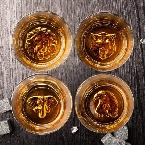 Gold Animal Label Whiskey Glasses, perfect for enjoying whiskey and other spirits at home, restaurants, and bars. 300 ML, set of 4.