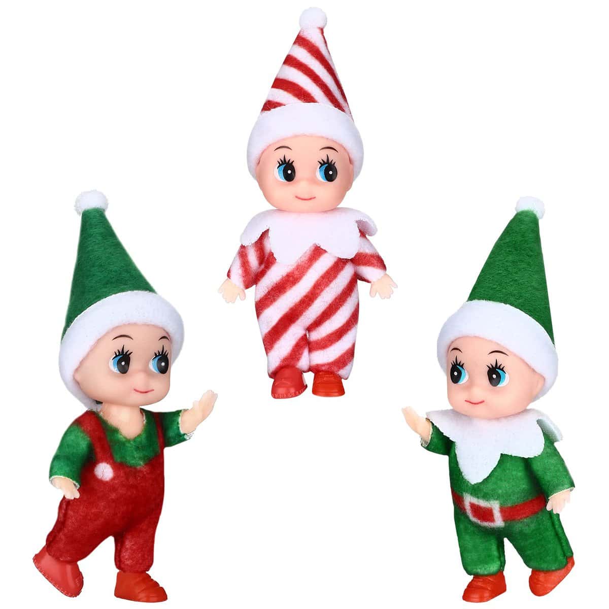 3 Pieces Tiny Elf Doll Christmas Miniature Elf Twins Red and Green Newborn Baby Gifts Stocking Stuffers for New Year Holiday Decorations Xmas Prop Accessories (Stripe Pants)