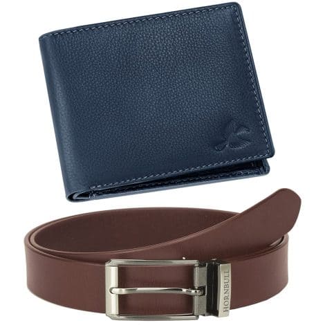 HORNBULL Men’s Navy Wallet and Brown Belt Combo – Ideal Gift Set for Men in India BW92119