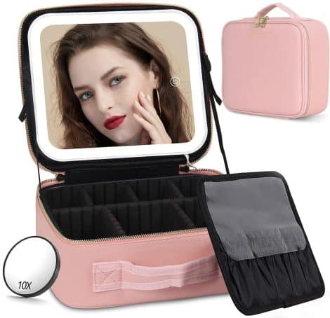 Jadazror Makeup Bag: A stylish and functional cosmetic bag for women with adjustable dividers and mirror.