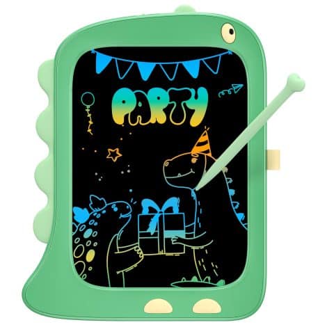 TEKFUN Dinosaur Learning Pad: Perfect birthday gift for 3-6-year-old boys and girls to draw and learn on an 8.5″ LCD board.