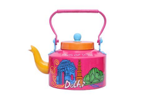 Authentic Delhi City Art Tea Kettle – Hand-painted, vibrant colors, perfect for Indian homes, cafés, and restaurants. (1.25 L)