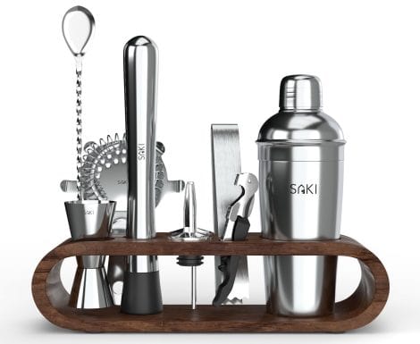 Saki Home Decor Stainless Steel Cocktail Shaker Gift Set with Stand – 10-Piece, Bartender Kit: Indian Cocktail Lover’s Essential.