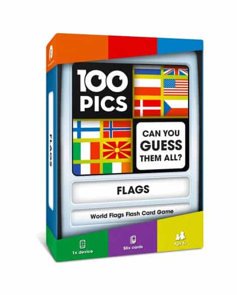 Learn about flags from 100 countries with 100 PICS Flags of The World Travel Game! Perfect gift for kids and adults. Ages 6+.