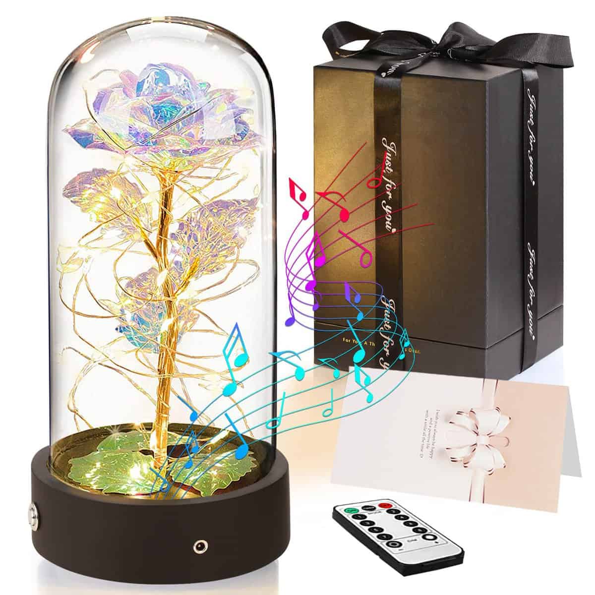 Gifts for Women,Birthday Gifts for Her,Beauty and The Beast Colorful Artificial Flower Rose with Music Box,LED Lights,Romantic and Personalized Gifts for Mom Girlfriend Wife,Christmas,Anniversary