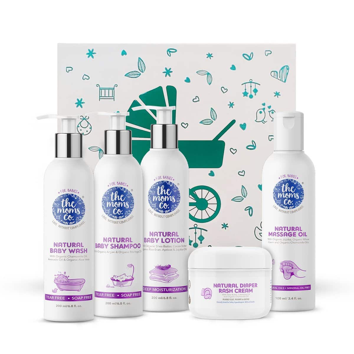 The Moms Co. Baby Shower Gifts | Baby Kit with Complete Care Essentials | Natural Baby Wash, Shampoo, Lotion, Massage Oil and Diaper Rash Cream