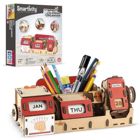 Smartivity Table-Top Infinity Calendar & Desk Organizer is an educational STEM DIY learning toy for Indian kids aged 8-14. Ideal as a top birthday or Christmas gift!