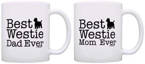 “Special West Highland Terrier-themed gift, ideal for the best Westie parents in India – 2 white coffee mugs.”