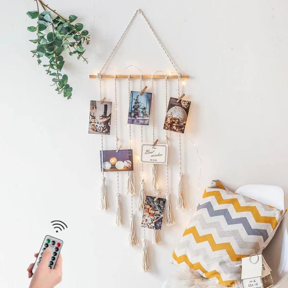 Macrame Wall Hanging Pictures clip photo holder Boho Bedroom Decor Teenage Girl, Birthday Gifts Gift for mom Gifts for grandma from Granddaughter Nana gifts Memorial Gift Friends Gifts