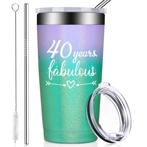 “Special 40th Birthday and Anniversary Gift: Tumbler with Lid and Straw – Perfect for Mom, Dad, or Friends!”