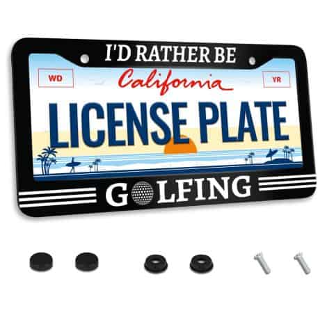 Funny Golfer License Plate Frame: Show off your love for golf with this rustproof, decorative frame!