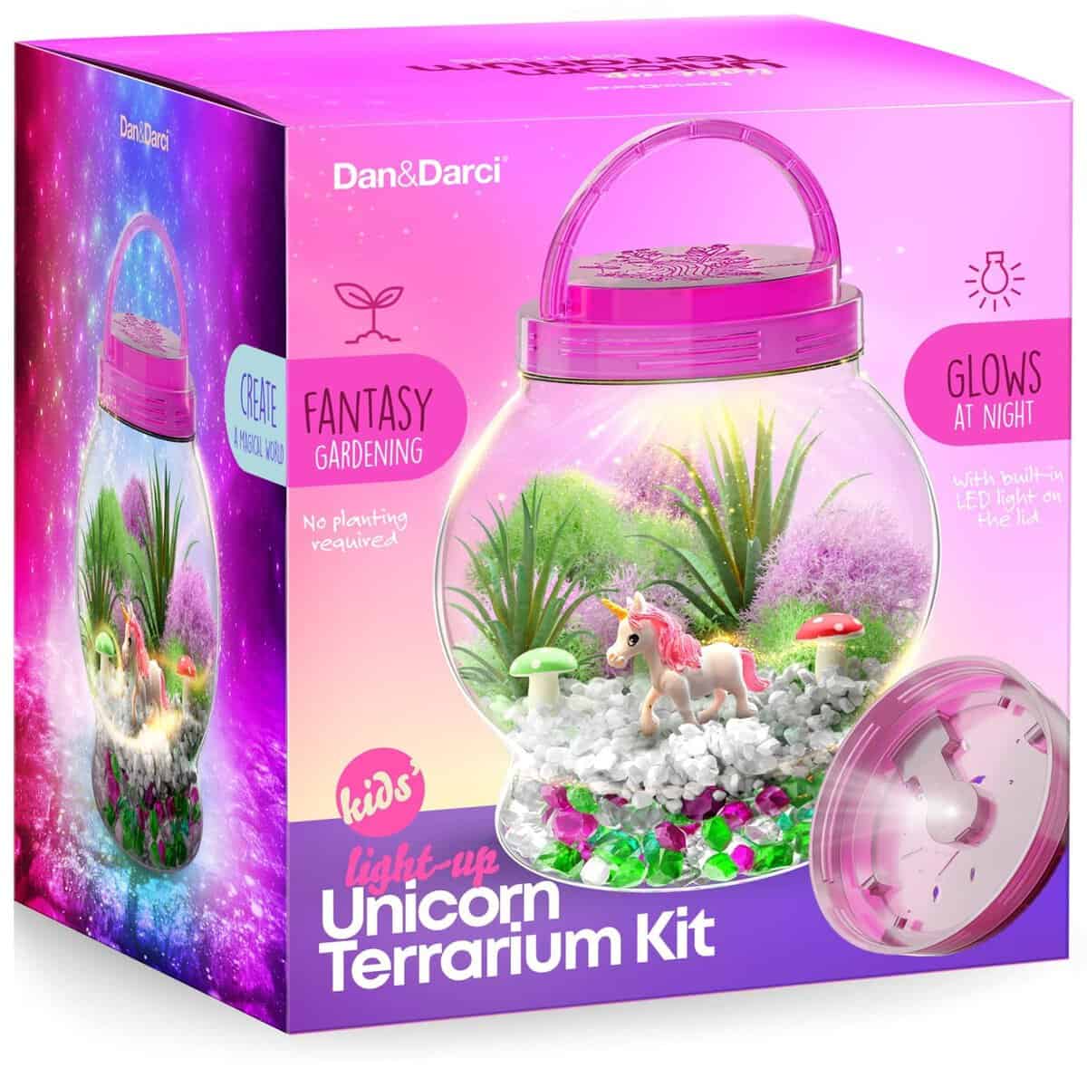 Dan&Darci Light-Up Unicorn Terrarium Kit for Kids - Kids Birthday Gifts - Best Unicorn Toys & Activities Kits Presents - Arts & Crafts Stuff & Boys Age 4 5 6 7 8-12 Year Old Girl Gift, Multicolor