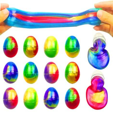 12 colorful slime eggs from QINGQIU, perfect for Indian children’s Easter baskets and gifts.