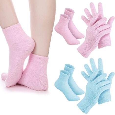 Gift of 4 pairs of aloe-infused gloves and socks for overnight moisturizing, healing dry hands, cracked feet, and heels.