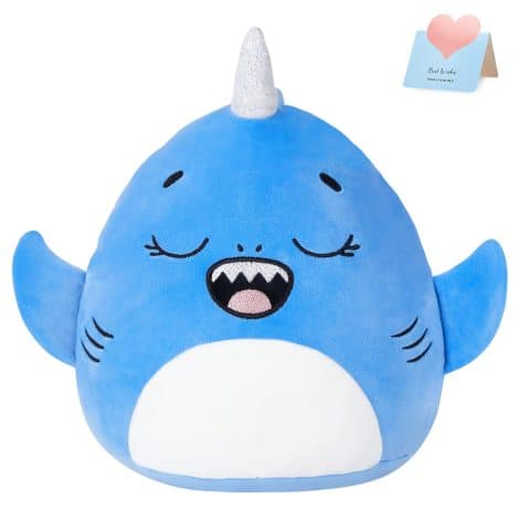 Athoinsu Sleeping Shark Plush Pillow: Adorable 12” Blue Toy for Kids, Perfect for Hugging and Decorating!