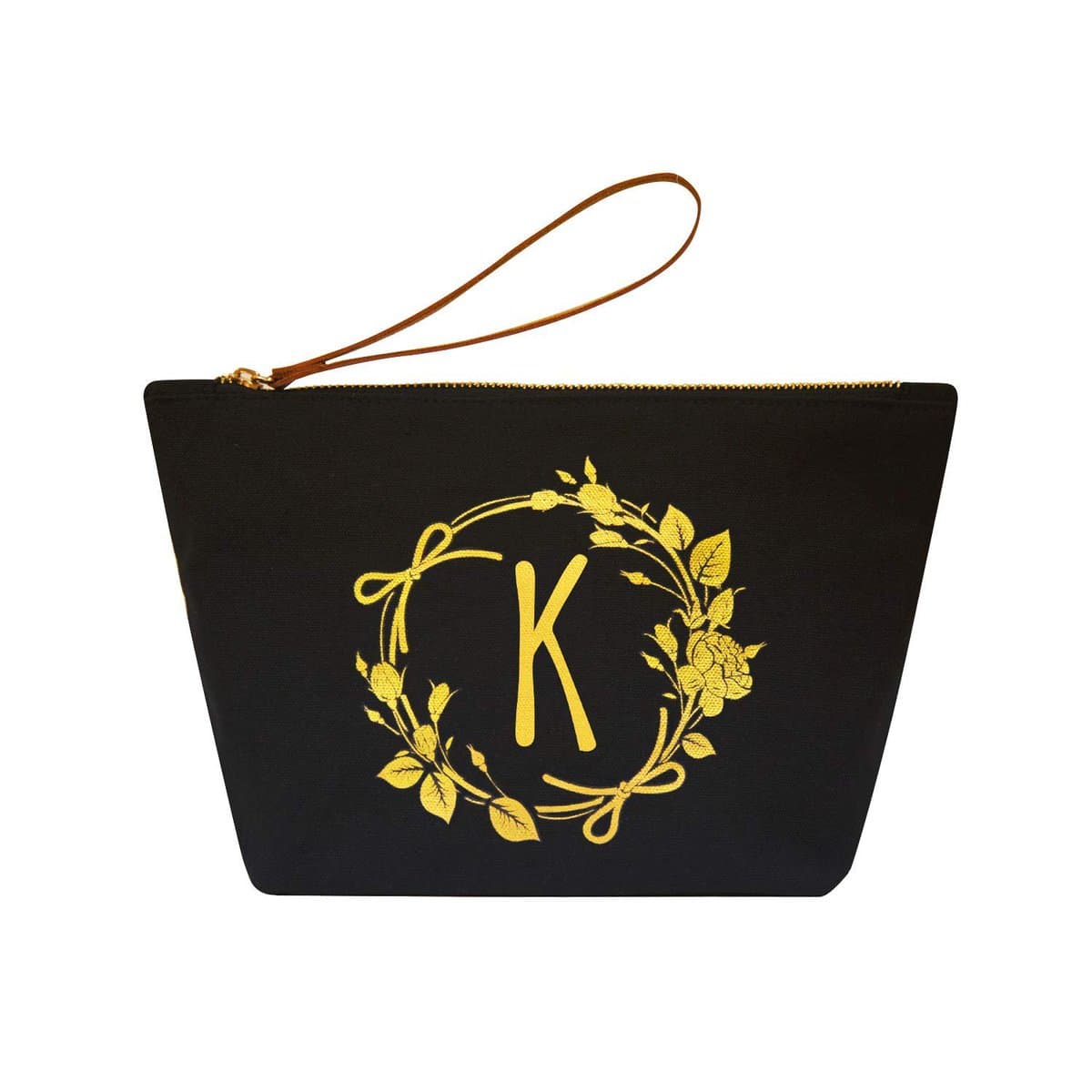 ElegantPark Wedding Gifts for Bride Monogrammed Personalized Gifts for Women Monogram K Initial Travel Makeup Bag Cosmetic Bag Pouch for Birthday Gifts Teacher Gifts Canvas Black