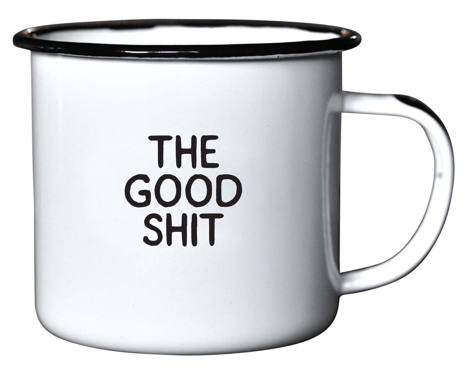 THE GOOD SHIT | Enamel"Coffee" Mug | Funny Gift for Vodka, Gin, Bourbon, Wine and Beer Lovers | Great Office or Camping Cup for Dads, Moms, Campers, Tailgaters, Drinkers, and Travelers