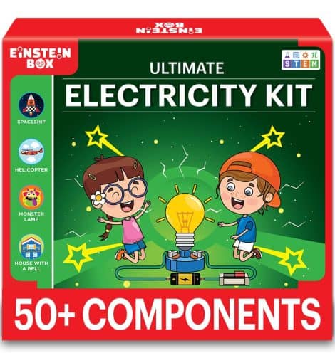 Einstein Box Ultimate Electricity Kit, a fascinating science project to explore electronic circuits for kids 7-14 years.