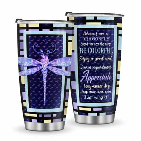 Jekeno Dragonfly Travel Tumbler – Perfect Birthday or Valentine’s gift for mom, friends, sister. Insulated coffee cup!