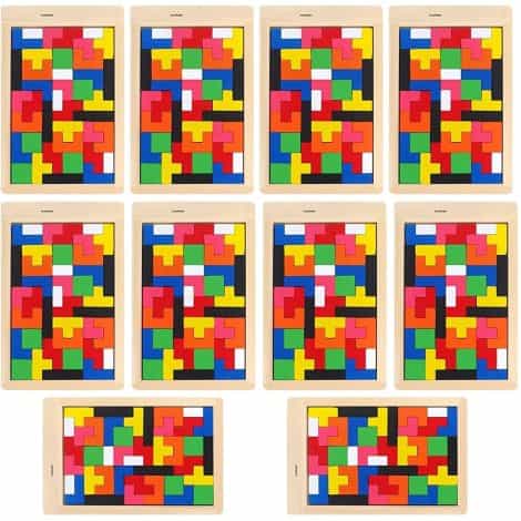 Colorful Jigsaw Game Pack with 10 Wood Puzzles for Toddlers – Montessori Intelligence Toy, STEM Gift. Suitable for ages 3+.