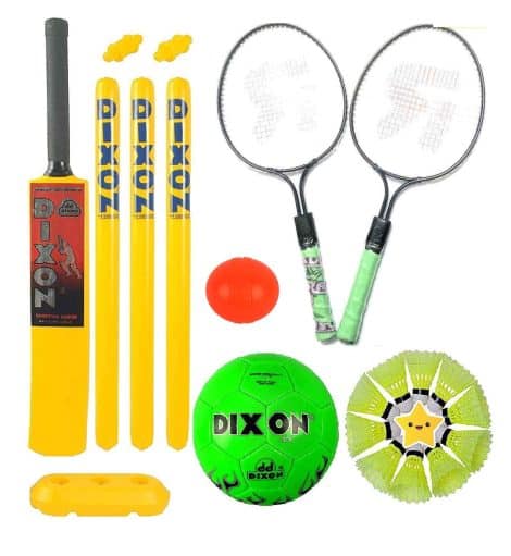 Toyshine Sports Combo with Cricket, Badminton, and Football for kids aged 3-7 years – Multi Color.