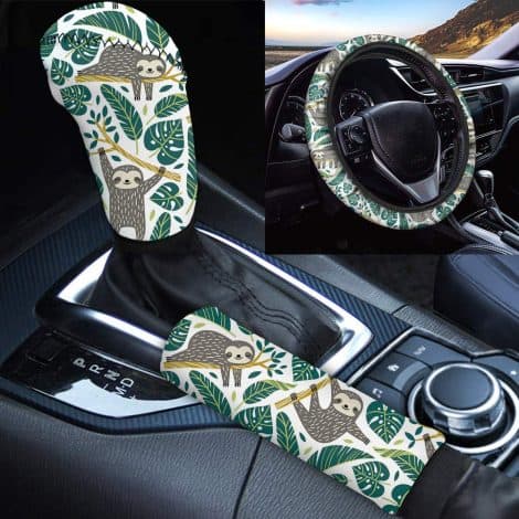 JEOCODY 3 Piece Car Interior Accessories Set with Cute Baby Sloth Print, for Indian Car Owners.