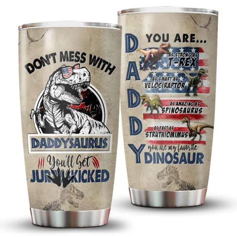 34HD Father’s Day Gifts: Daddysaurus Mug and Dinosaur Dad Tumbler with Lid, perfect Dad Gifts! (20 oz)