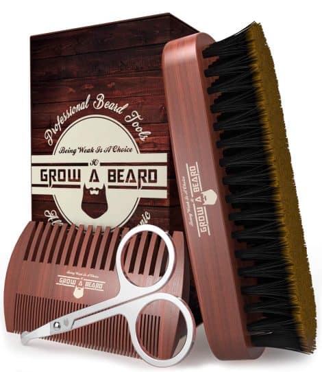 “Gift your loved ones this Beard Grooming Kit including a premium brush, wooden comb, and scissors!”
