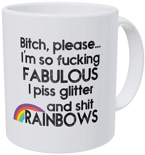 A Stylish Mug to Uplift Your Spirits – Girl, You’re Fabulous! Glittery and Rainbow-splashed – 11 oz Coffee Gift.