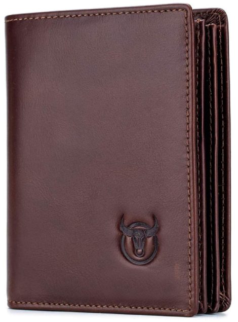 Men’s Genuine Leather Wallet with RFID Protection, Multiple Card Slots, ID Window, and Spacious Currency Holder.