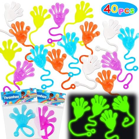 “Get 40 pieces of glow-in-the-dark sticky hands – perfect for parties, goodie bags, and sensory play!”