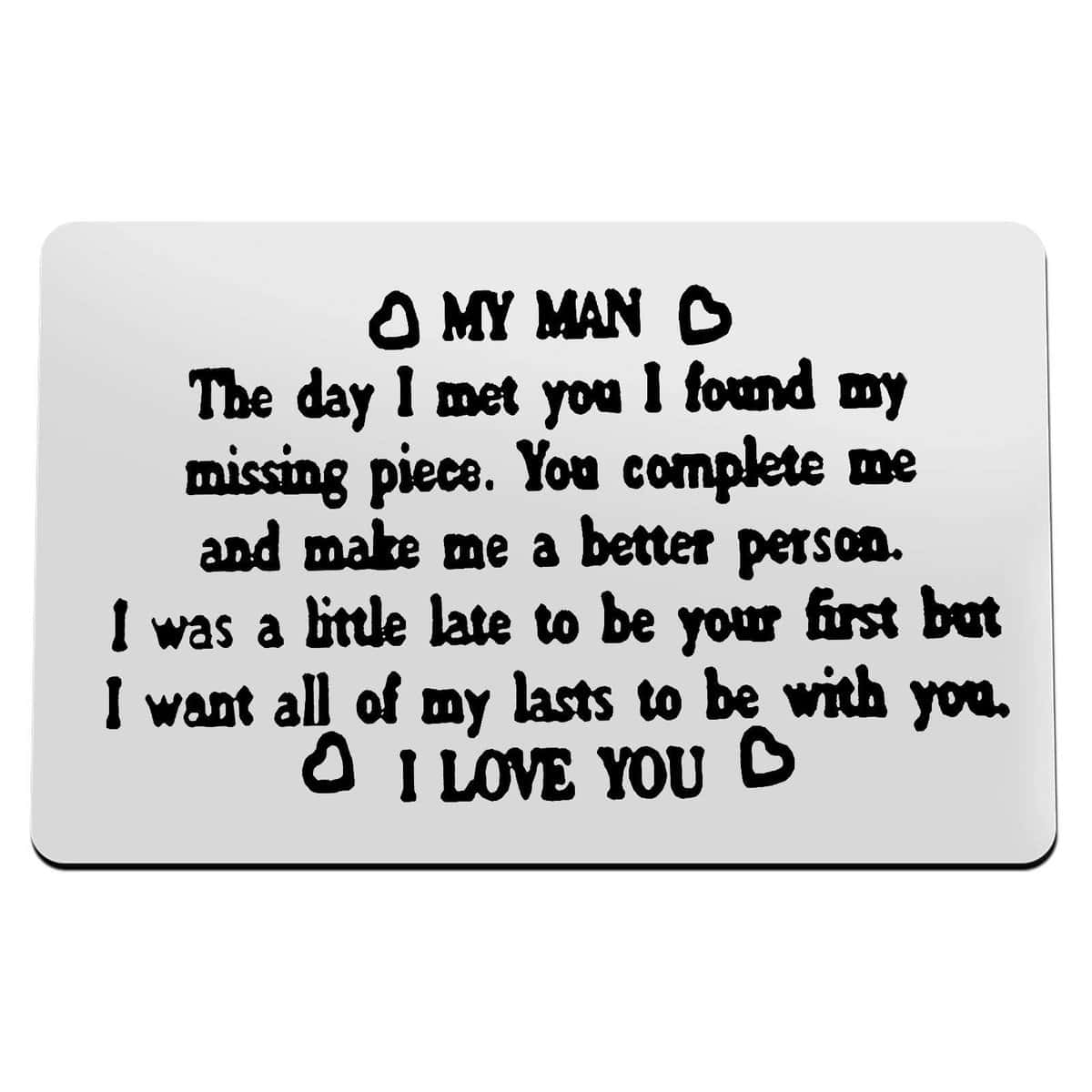 Metal Wallet Insert Card to My Man Gift Anniversary Card Gift for Him Men Valentine's Day Jewelry I Love You Gifts for Hubby Boyfriend Birthday Gift for Boyfriend Fiance Husband Couple Gift Cards