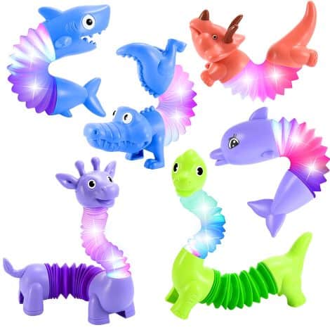 6 Pack LED Animal Pop Tubes – Sensory Toys for Toddlers 3-5: Ideal Gifts for 3-6-year-old kids.