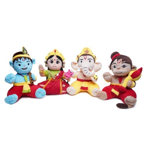 Musical Plush Toys – Baby Krishna, Hanuman, Ganesha & Devi Lakshmi, a perfect gift for little ones. (4-pack, 11 inches)