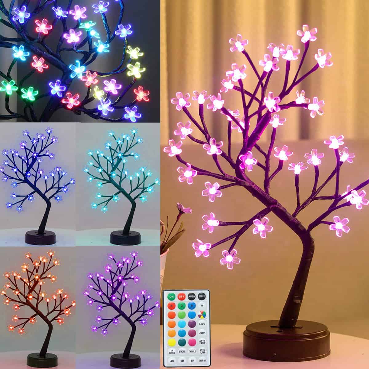 GLOWSERIE RGB Lights Cherry Blossom Tree led Lights for Home Decoration with Remote 16 Color-Changing Tree Lamp for Bedroom LED Artificial Flower Bonsai Lamps for Home Decoration 24 LED