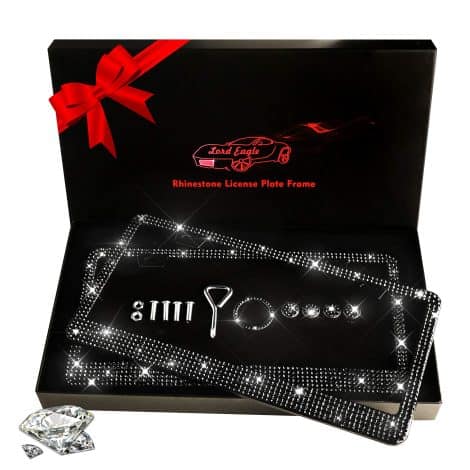 Elegant Bling Diamond License Plate Frames: Handcrafted for women and men, luxurious design, waterproof, with front and back plates. Includes a gift box. Set of 2.