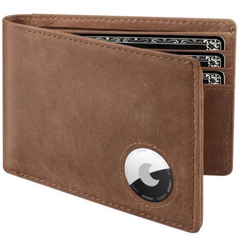 “Stylish Leather Wallet with AirTag Slot, RFID Blocking, ID Window, and Space for 12 Cards – Perfect Gift!”