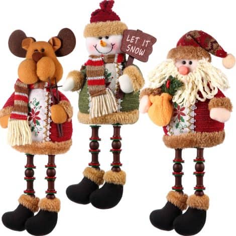 “Christmas Plush Set with Santa Claus, Snowman, and Reindeer for Table and Fireplace Decoration.”