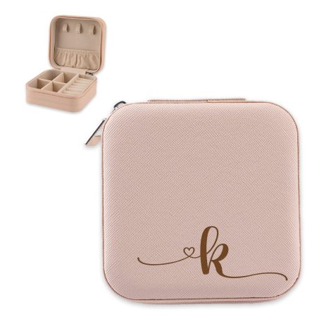 Personalized Jewelry Box with Letter K, Ideal for Women and Girls to Travel with their Jewelry. Perfect for Bridesmaid Proposal.