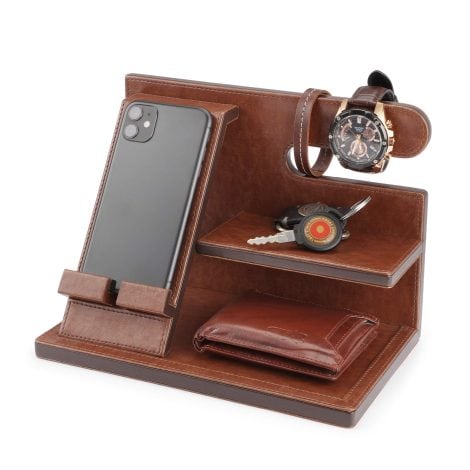 CLADD INTERNATIONAL Eco-Friendly Docking Station for Mobile, Watch, Sunglasses, and Wallet | Brown | Perfect Gift.