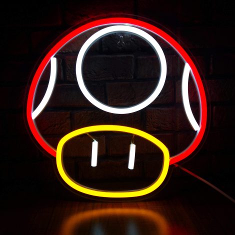 Super Mushroom NPC LED Neon Light Sign for Game Room Decor, ideal for Indian bedroom, Man Cave, parties, gaming clubs. “New Journey Game”