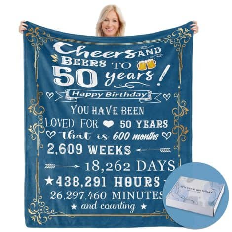 Budalagong 50th Birthday Gifts for Men: Celebrate 50th with a gift box, blanket, and birthday decorations. Perfect for your loved ones.