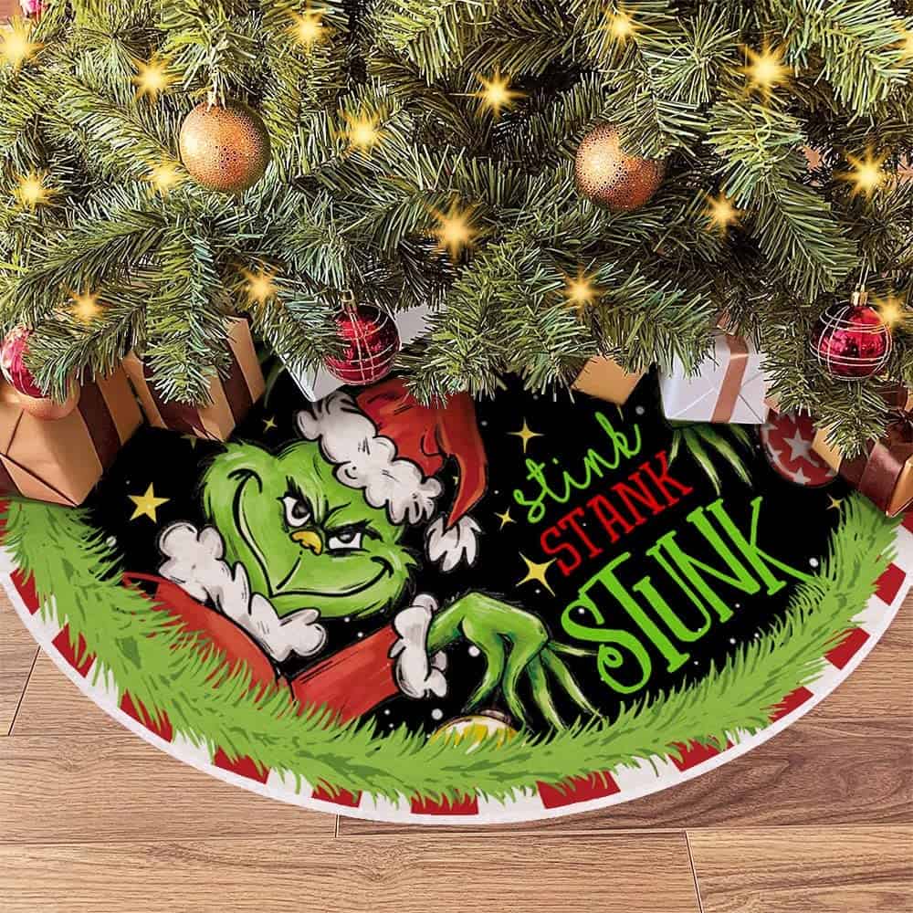 Merry Christmas Tree Skirt Collar 48 Inch Green Soft Farmhouse Xmas Holiday Decoration TS03