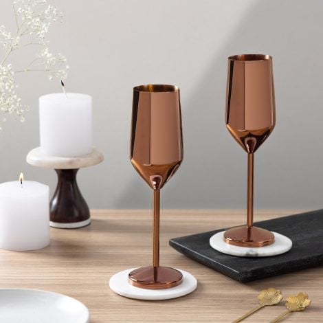 Rose Gold Champagne Glasses/Flutes (Set of 2) in a Gift Box | Stylish Home Décor & Perfect Gifts for All