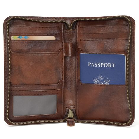 “Polare Retro Full Grain Leather Passport Holder: Secure RFID Blocking Travel Wallet for 4 Passports, Coffee.”